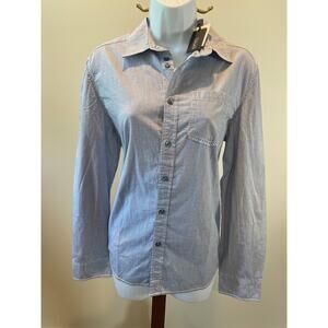 Buffalo David Bitton Size L NWT Blue Collared Button‑Up Shirt w/ Back Embroidery